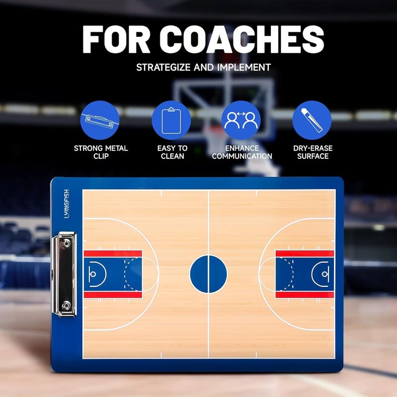 LYINGFISH Basketball Dry Erase Coaches Clipboard，Waterproof Basketball Clipboard for Coaches Double-Sided Basketball White Board for Coaches Writable and Erasable Basketball Dry Erase Board for Coaches （Blue） - Image 3